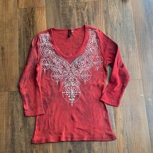 Susan Lawrence Red Embroidered Blouse